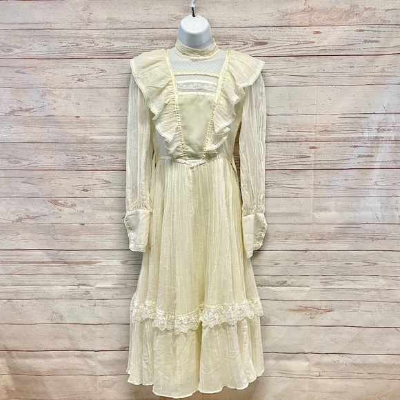 Vintage Prairie Gauzy Lace Midi Dress/ Gunnie Sax - Picture 7 of 7
